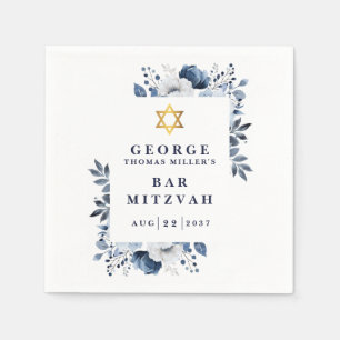 Navy Blue Botanical Bar Mitzvah Bat Mitzvah Napkins