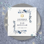 Navy Blue Botanical Bar Mitzvah Bat Mitzvah Napkins<br><div class="desc">These modern,  elegant navy blue floral bar/bat mitzvah napkins can be personalized with your information in modern typography. Designed by Thisisnotme©</div>