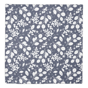 Navy Blue Botanical Block Print Duvet Cover