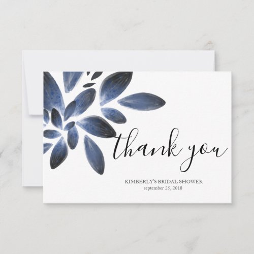 Navy Blue Botanical Bridal Shower Thank You Card