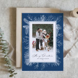 Navy Blue Botanical Frame Merry Christmas Photo Holiday Card<br><div class="desc">Merry Christmas! Send Christmas greetings with this vintage-themed Christmas photo card. It features vintage line art of pinecones, pine needles and hollies with a navy blue background. Personalize by adding your photo, names, year and message. This sage green Christmas photo card is available in other colors. Matching items are available....</div>