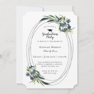 Navy Blue Botanical Graduation Party Invitation