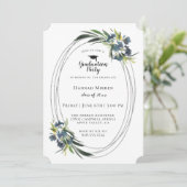 Navy Blue Botanical Graduation Party Invitation (Standing Front)