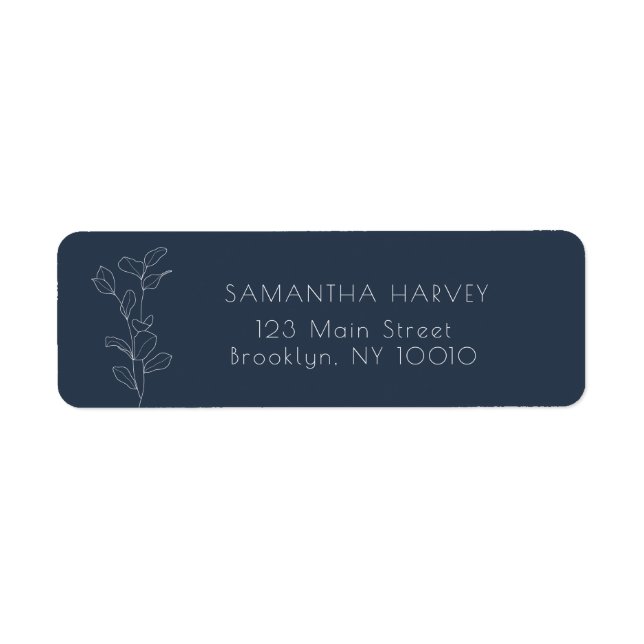 Navy Blue Botanical Leaves Return Address Label (Front)