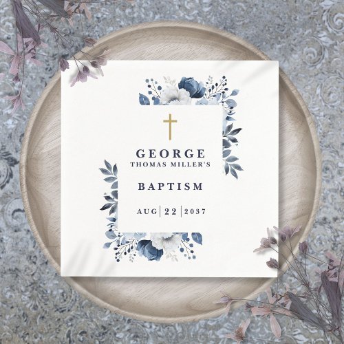 Navy Blue Botanical Modern Baptism