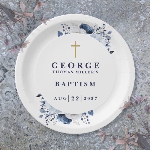 Navy Blue Botanical Modern Baptism