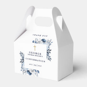 Navy Blue Botanical Modern Confirmation Favor Boxes