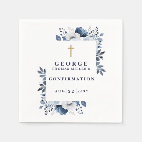 Navy Blue Botanical Modern Confirmation