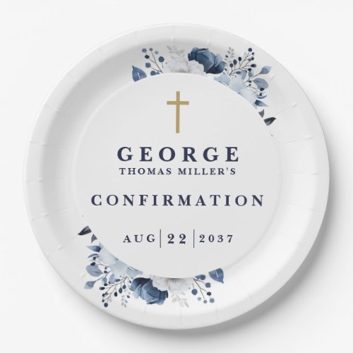 Navy Blue Botanical Modern Confirmation