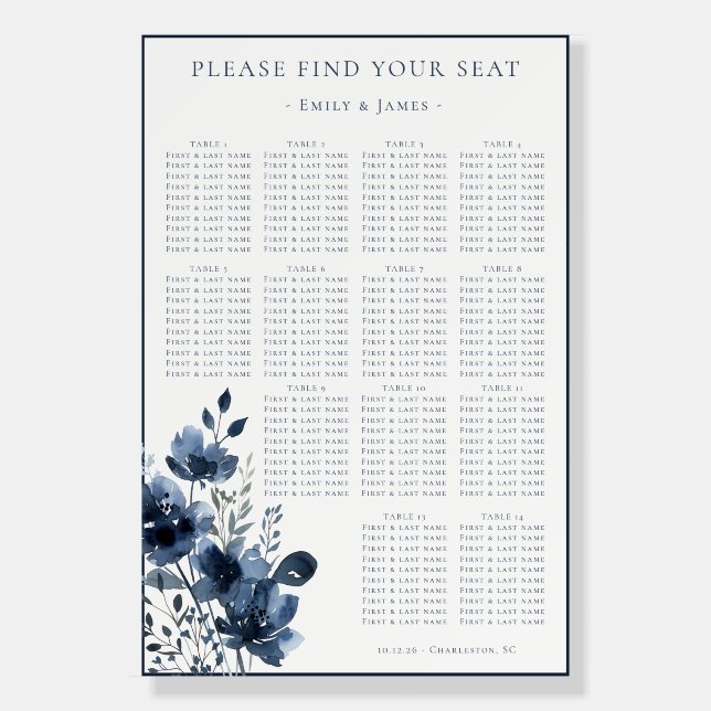 Navy Blue Botanical Wedding Foam Board (Front)
