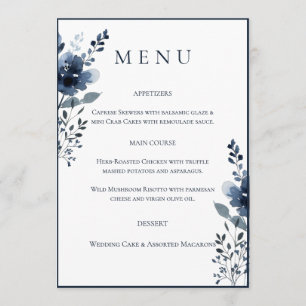 Navy Blue Botanical Wedding Menu