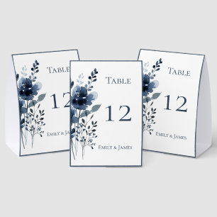Navy Blue Botanical Wedding Paper Table Tent