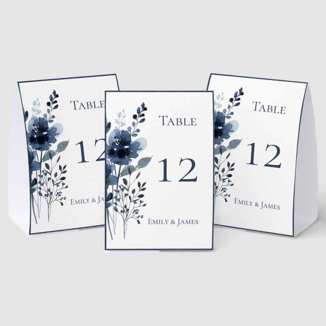 Navy Blue Botanical Wedding Paper Table Tent (Insitu(Multi))