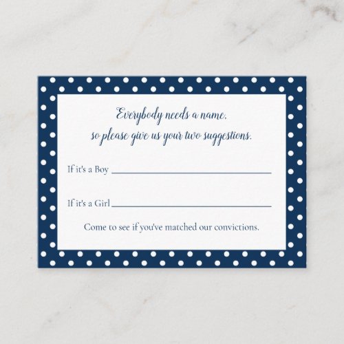 Navy Blue Bow Baby Name Suggestion Shower Game Enclosure Card