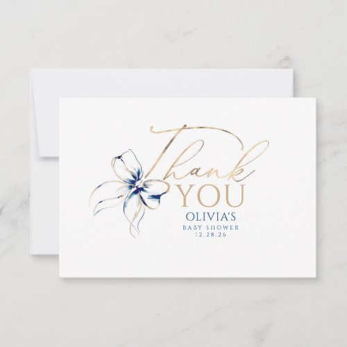 Navy Blue Bow Elegant Calligraphy Thank You