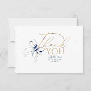 Navy Blue Bow Elegant Calligraphy Thank You Card