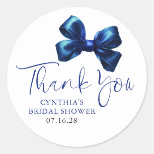 Navy Blue Bow Favors Bridal Shower Thank You  Classic Round Sticker