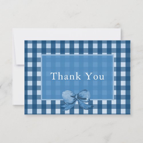 Navy Blue Bow Gingham Thank You Card