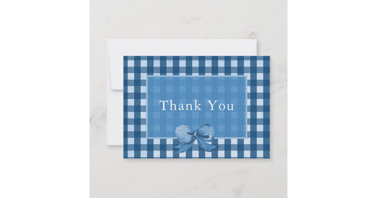 Navy Blue Bow Gingham Thank You Card Zazzle