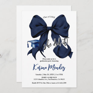Navy Blue Bow Grad Party Invitation
