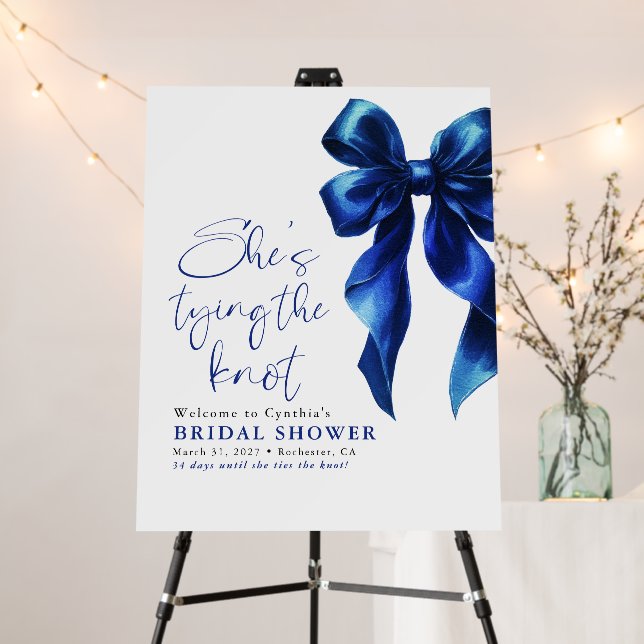 Navy Blue Bow Knot Bridal Shower Welcome Sign (In Situ (Stand))