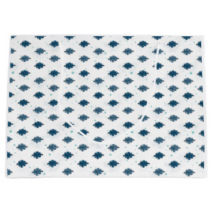 Navy Blue Bow Pattern Large Glossy Gift Bag