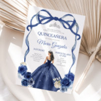 Navy Blue Bow Princess Silver Crown Quinceañera
