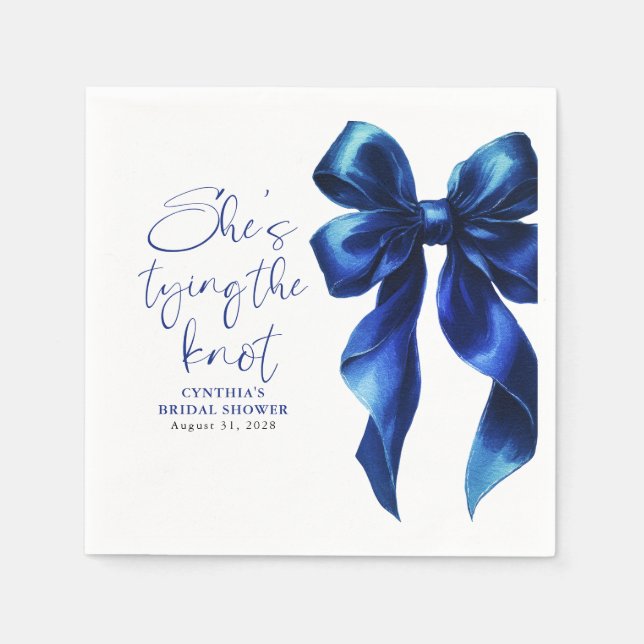 Navy Blue Bow She's Tying the Knot Bridal Shower Napkins (Front)