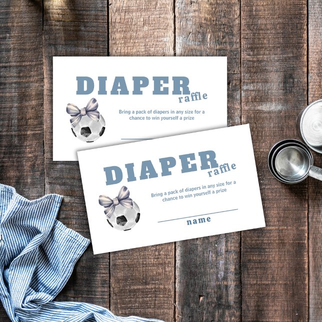 Navy Blue Bow Soccer Diaper Raffle Baby Shower  Enclosure Card (Navy Blue Bow Soccer Diaper Raffle Baby Shower Enclosure Card)