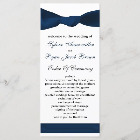 Navy Blue Bow Wedding Program Zazzle Com