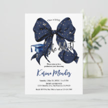 Navy Blue Bow with Gold Glitter Grad