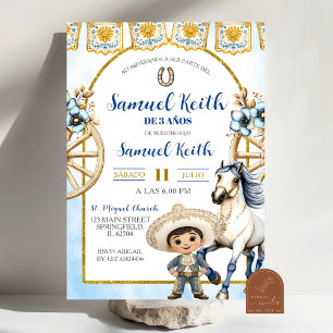 Navy Blue Boy Charro and Horse Presentacion de 3 a Invitation