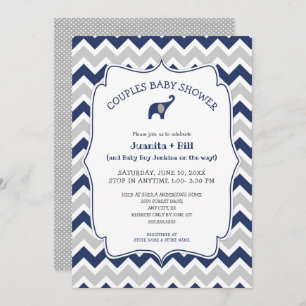 Navy blue boy elephant couples baby shower invitation