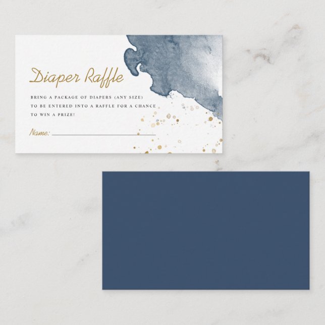 Navy Blue Boy Watercolor Boho Diaper Raffle   Enclosure Card (Front/Back)