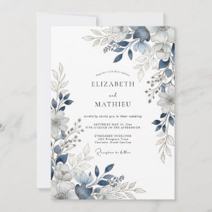 Navy Blue Breathtaking Botanical Wedding Invitation