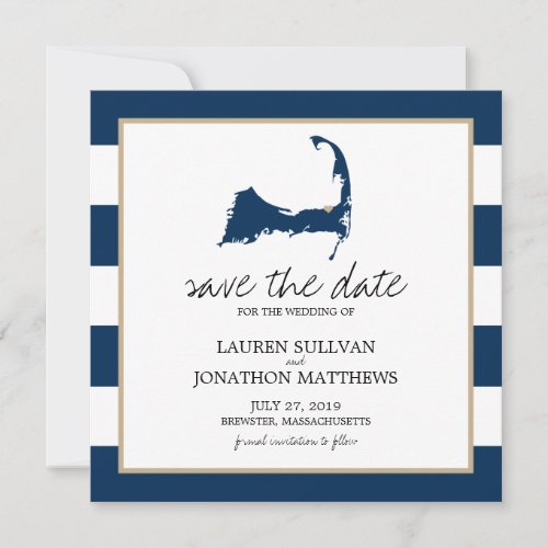 Navy Blue BREWSTER Cape Cod Map Save the Date