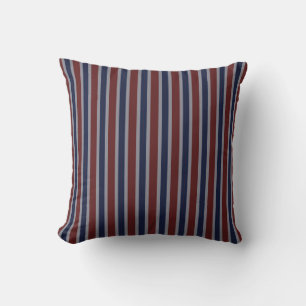 navy blue, brick red, light gray, off-white stripe throw pillow