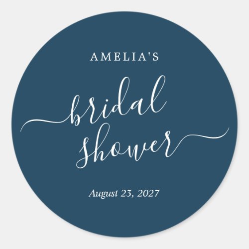 Navy Blue Bridal Shower Classic Round Sticker