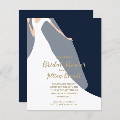 Navy Blue Bridal Shower Invitations Dress and Veil