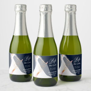 Navy Blue Bridal Shower Pop the Cork Mini Sparkling Wine Label