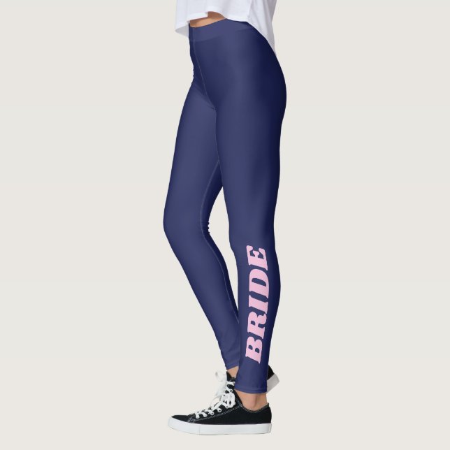 Navy Blue Bride Bachelorette Party Wedding Retro Leggings (Left)
