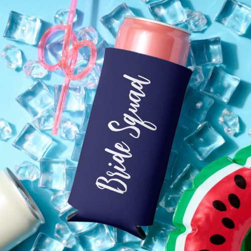 Navy Blue Bride Squad Bachelorette Party Seltzer Can Cooler