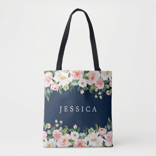 Navy Blue Bridesmaid Gift Personalized Tote Bag (Front)