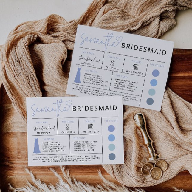 Navy Blue Bridesmaid Info Card,Bridal Party Guide  Invitation (Navy Blue Bridesmaid Info Card,Bridal Party Guide Invitation)