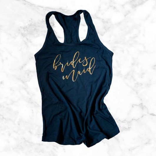Navy Blue Bridesmaid Racerback Tank Top (Front)