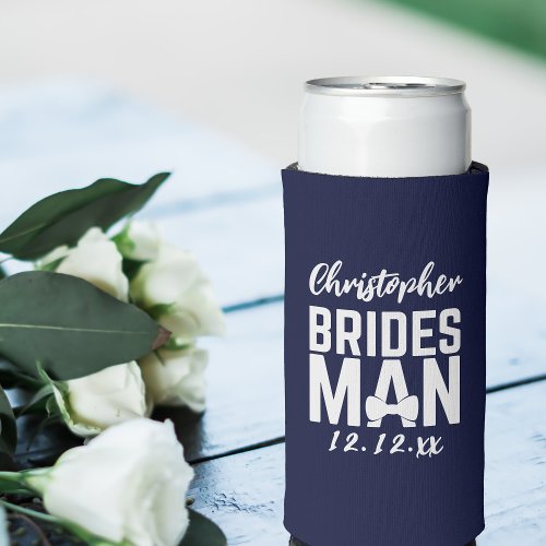 Navy Blue Bridesman Wedding Can Cooler