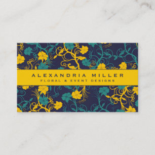 Navy Blue & Bright Yellow Floral Design Business Card