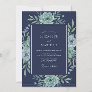 Navy Blue Brisk Winter Wedding Invitation