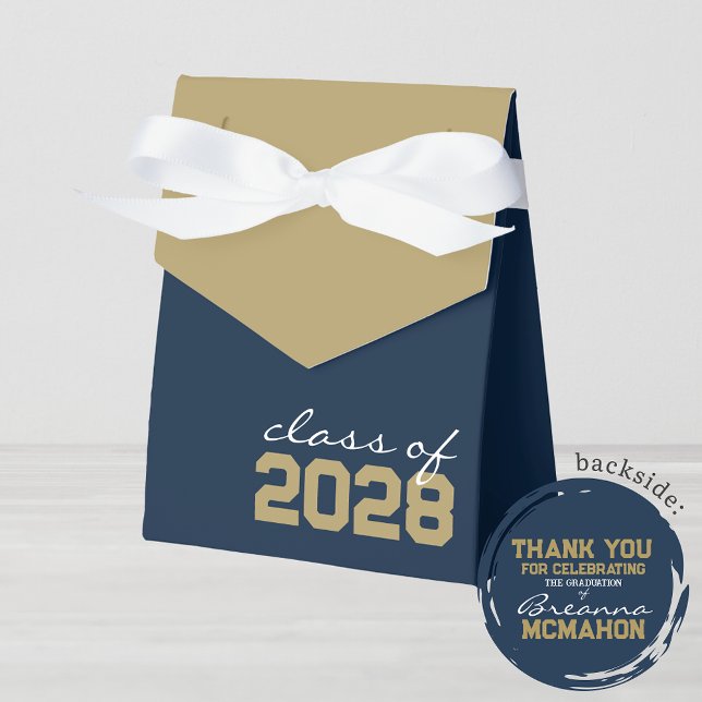 Navy Blue & Bronze Gold Graduation Favor Boxes (Navy Blue and Taupe Gold Graduation Favor Gift Boxes for any Class Year)