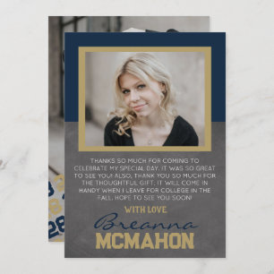 Navy Blue & Bronze Graduation Photo Thank You Card